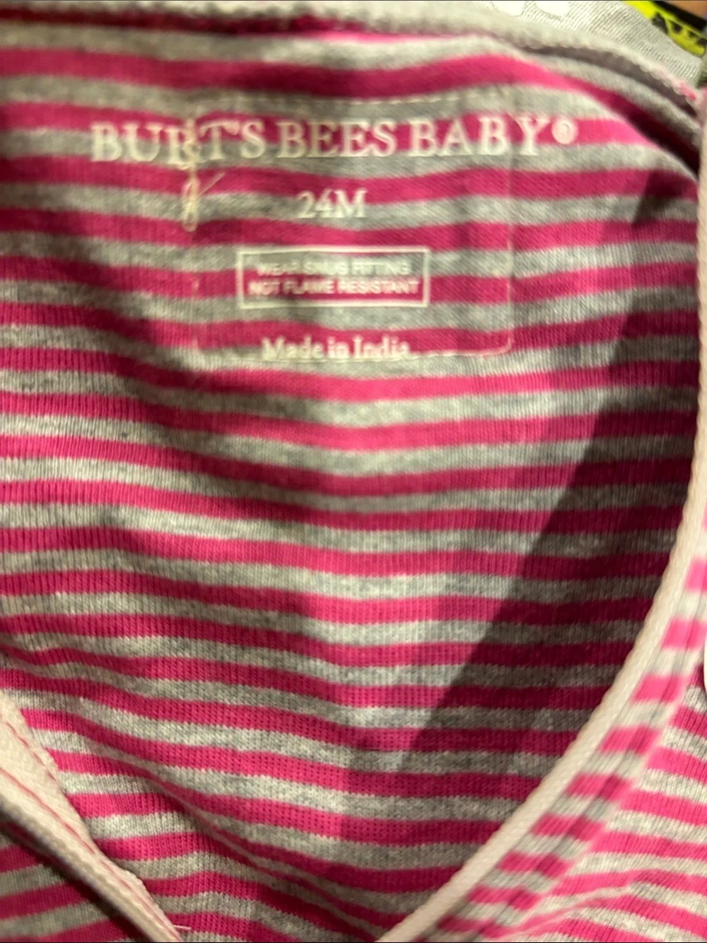 Burt's Bees Baby Pink & Gray Striped Organic Cotton Footed One-Piece-24 Month’s-